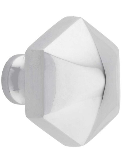 Solid Brass Hexagonal Knob - 1 1/4 inch Diameter in Polished Chrome.